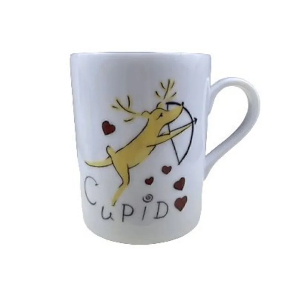 Pottery Barn Reindeer Set of 4 Mugs Cupid, Comet, Donner, and Blitzen Christmas